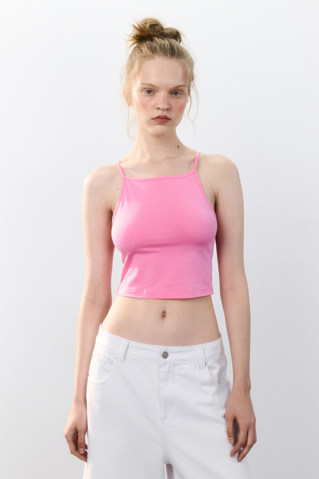 Майка-топ на тонких бретелях - цвет розовый - 2