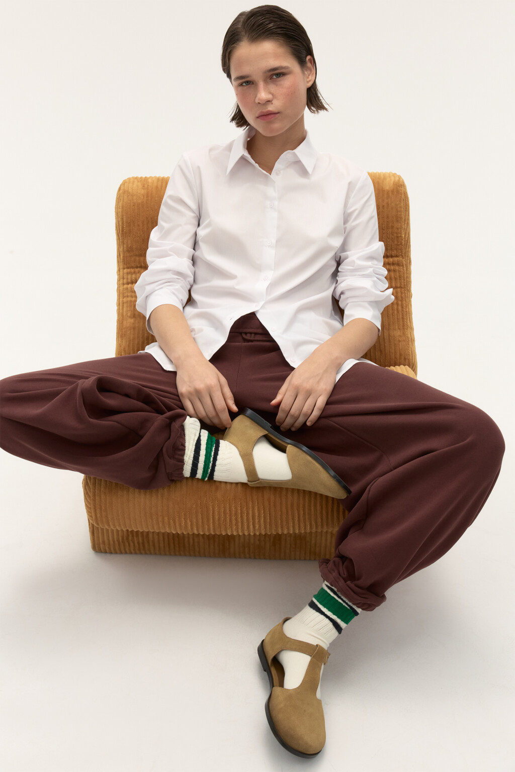 Блузка приталенная с длинными рукавами - цвет белый - 1