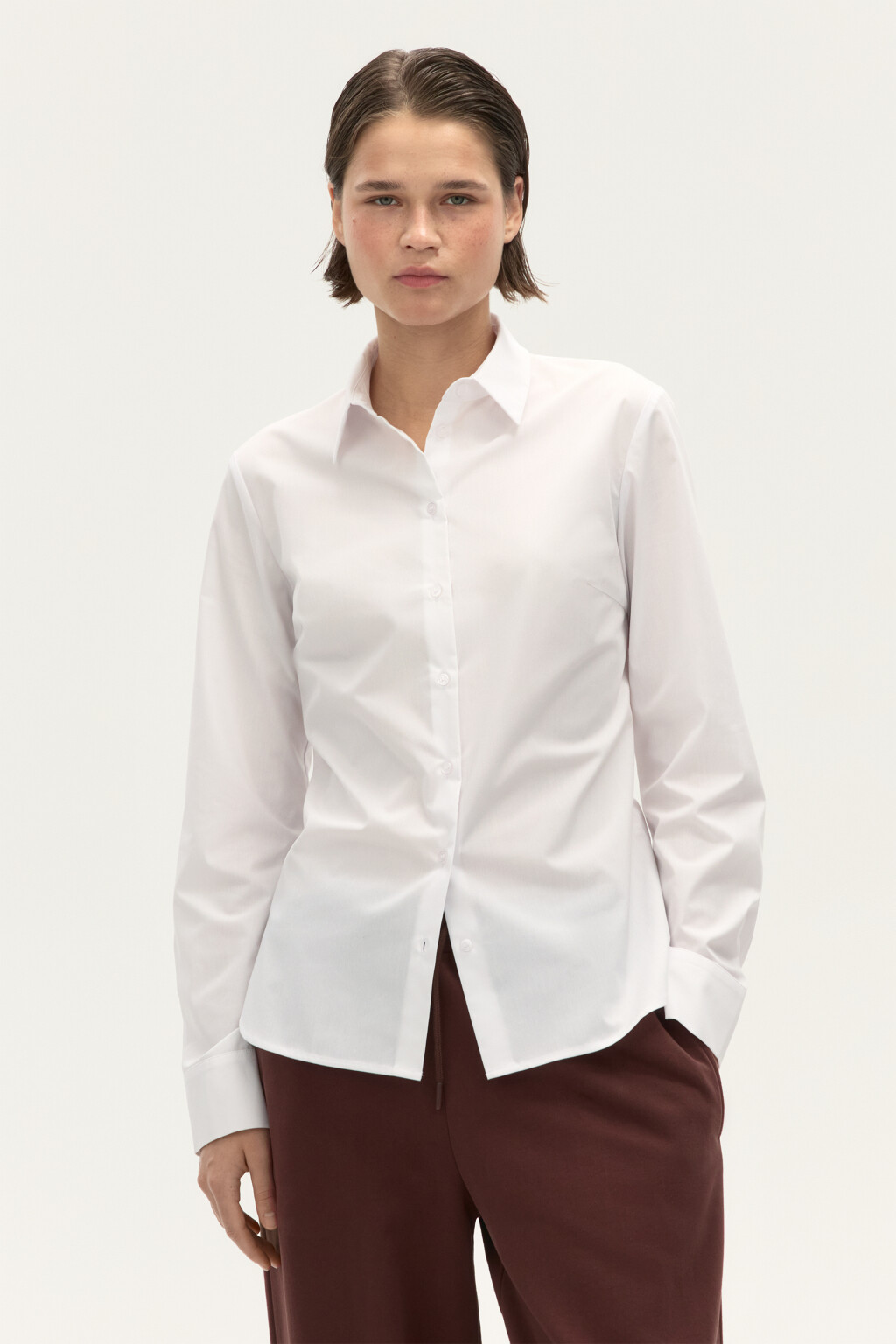 Блузка приталенная с длинными рукавами - цвет белый - 2