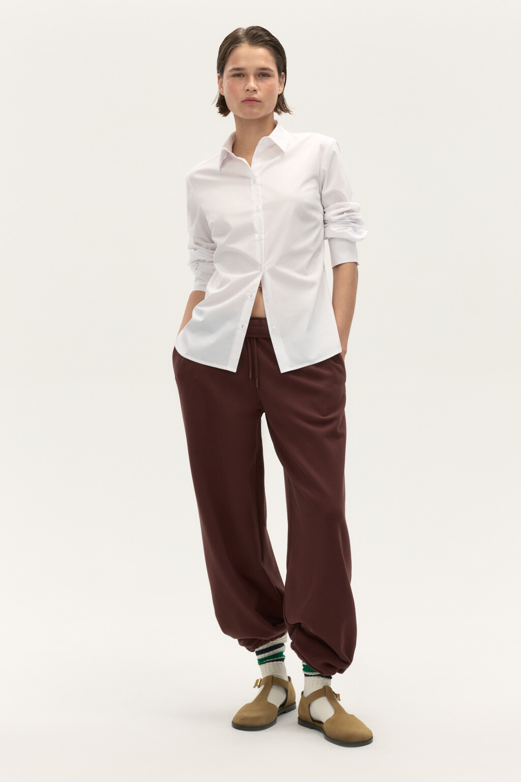 Блузка приталенная с длинными рукавами - цвет белый - 4