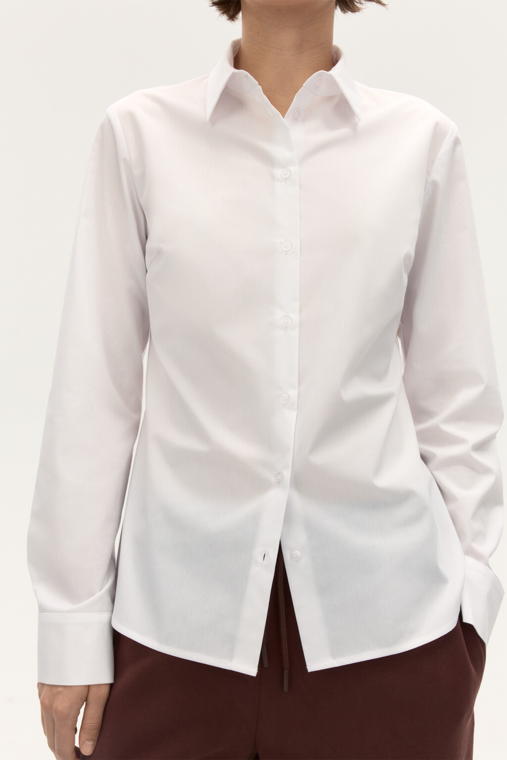 Блузка приталенная с длинными рукавами - цвет белый - 5