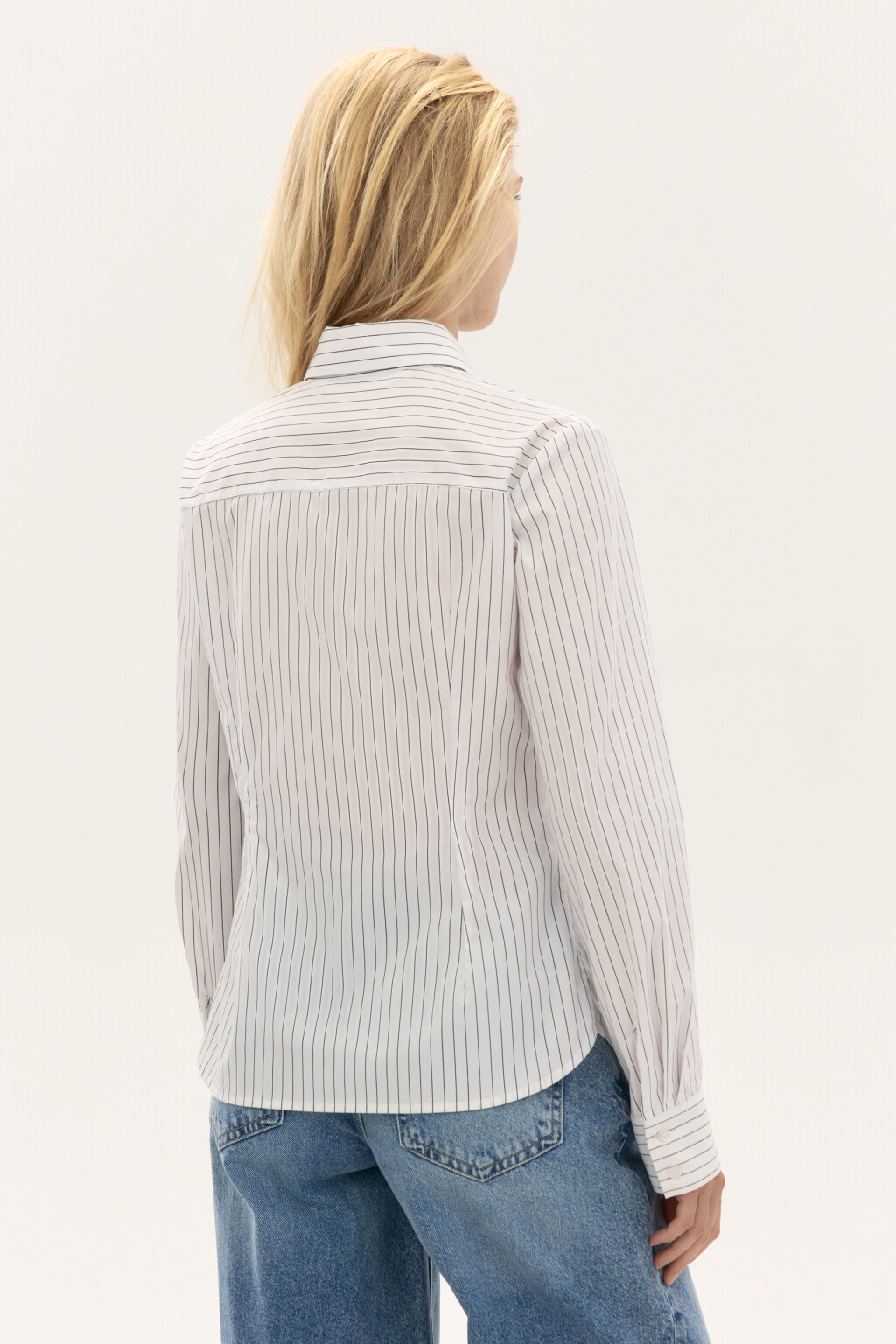 Блузка приталенная в полоску - цвет белый - 3