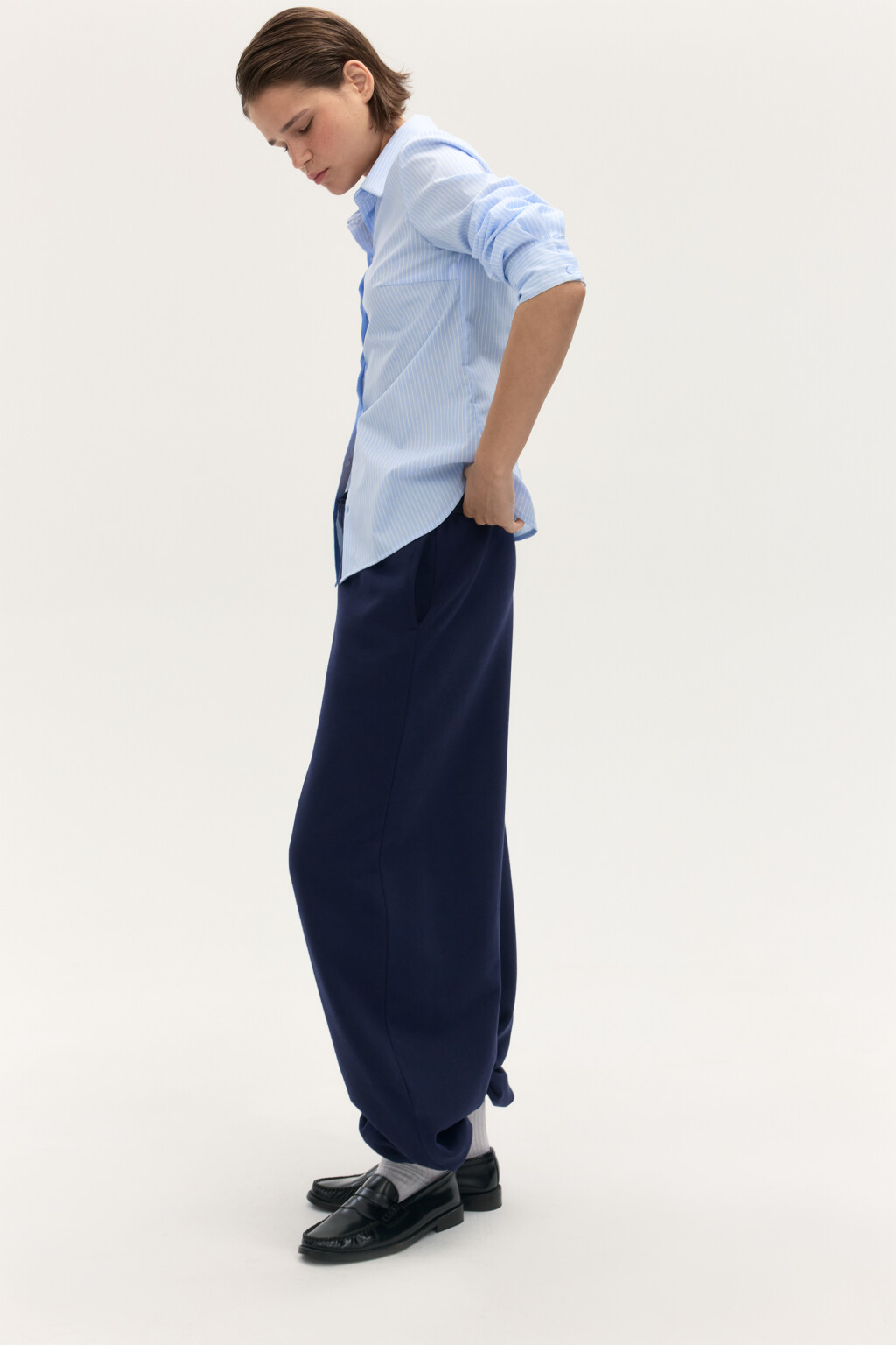 Блузка приталенная в полоску - цвет голубой - 3