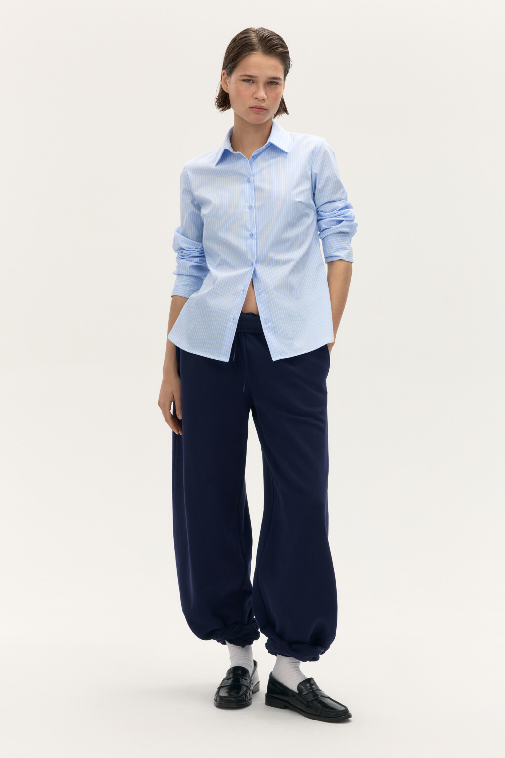 Блузка приталенная в полоску - цвет голубой - 6