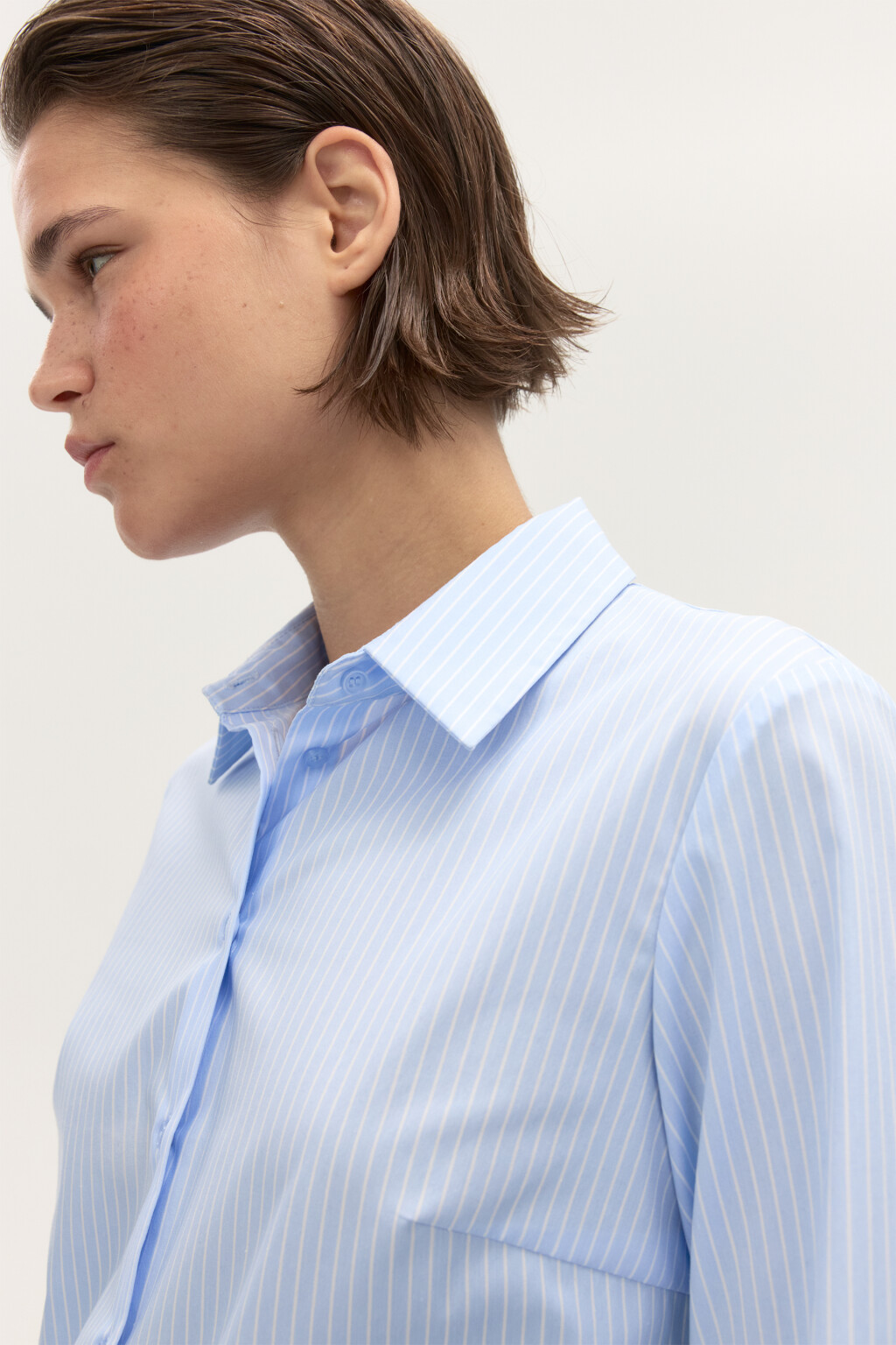 Блузка приталенная в полоску - цвет голубой - 13