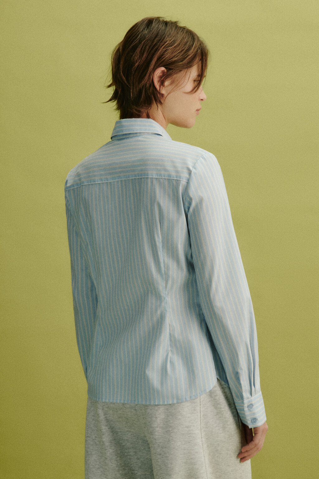 Блузка приталенная в полоску - цвет голубой - 3