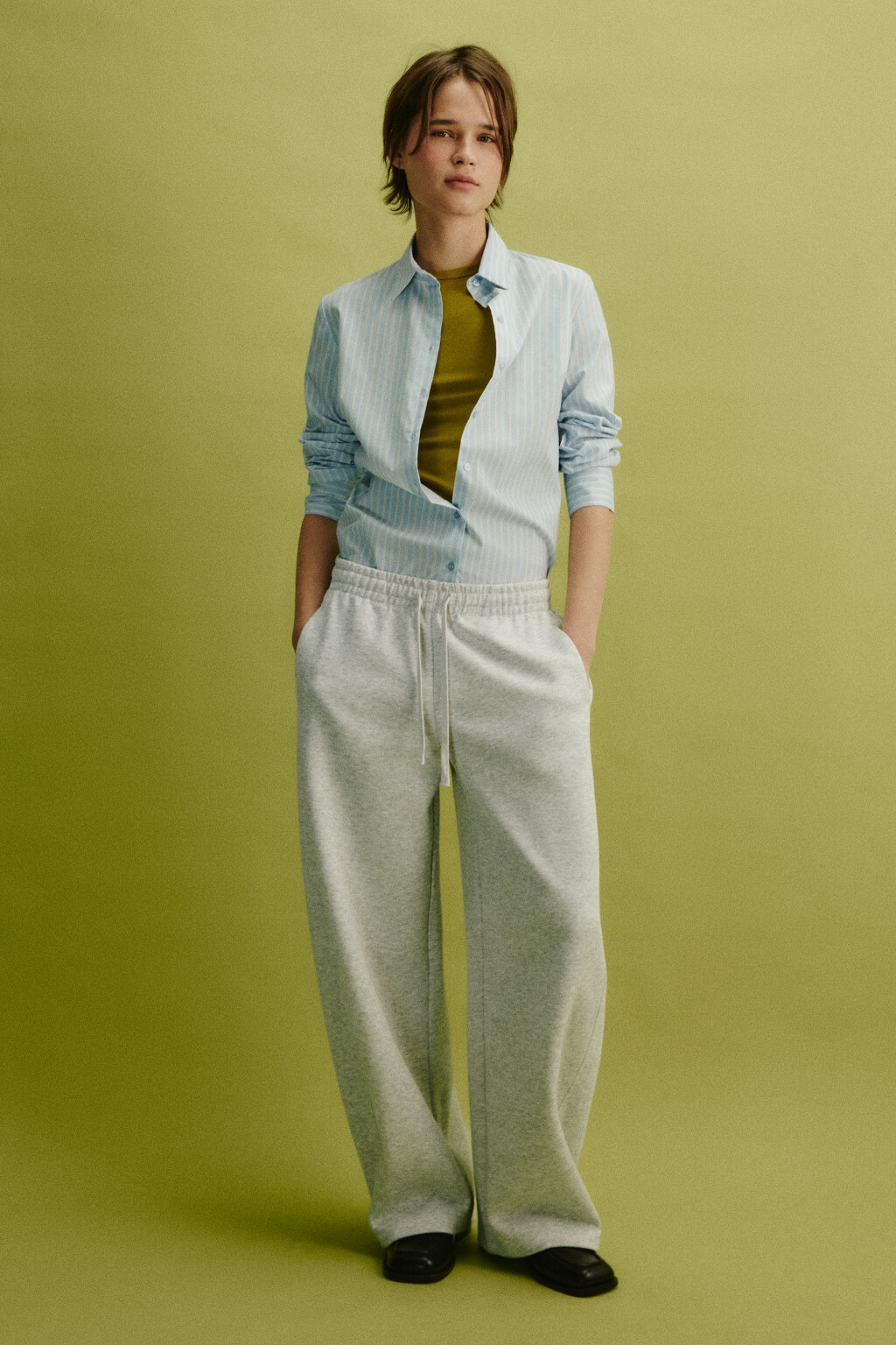 Блузка приталенная в полоску - цвет голубой - 4