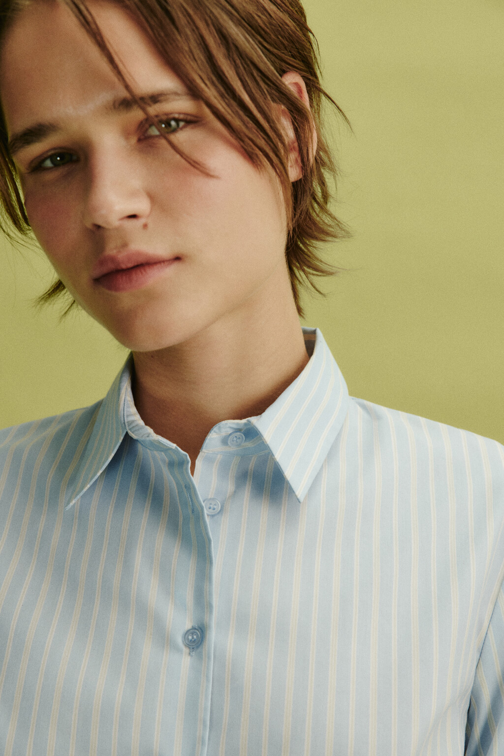 Блузка приталенная в полоску - цвет голубой - 5