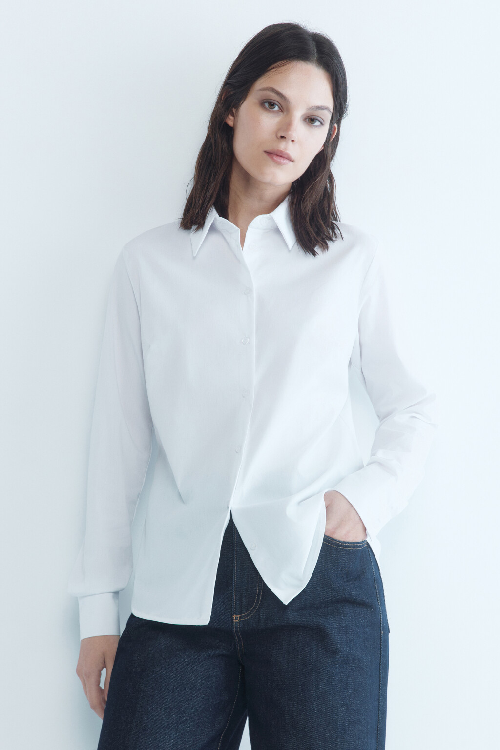 Блузка-рубашка Cambridge базовая полуприталенная - цвет белый - 3