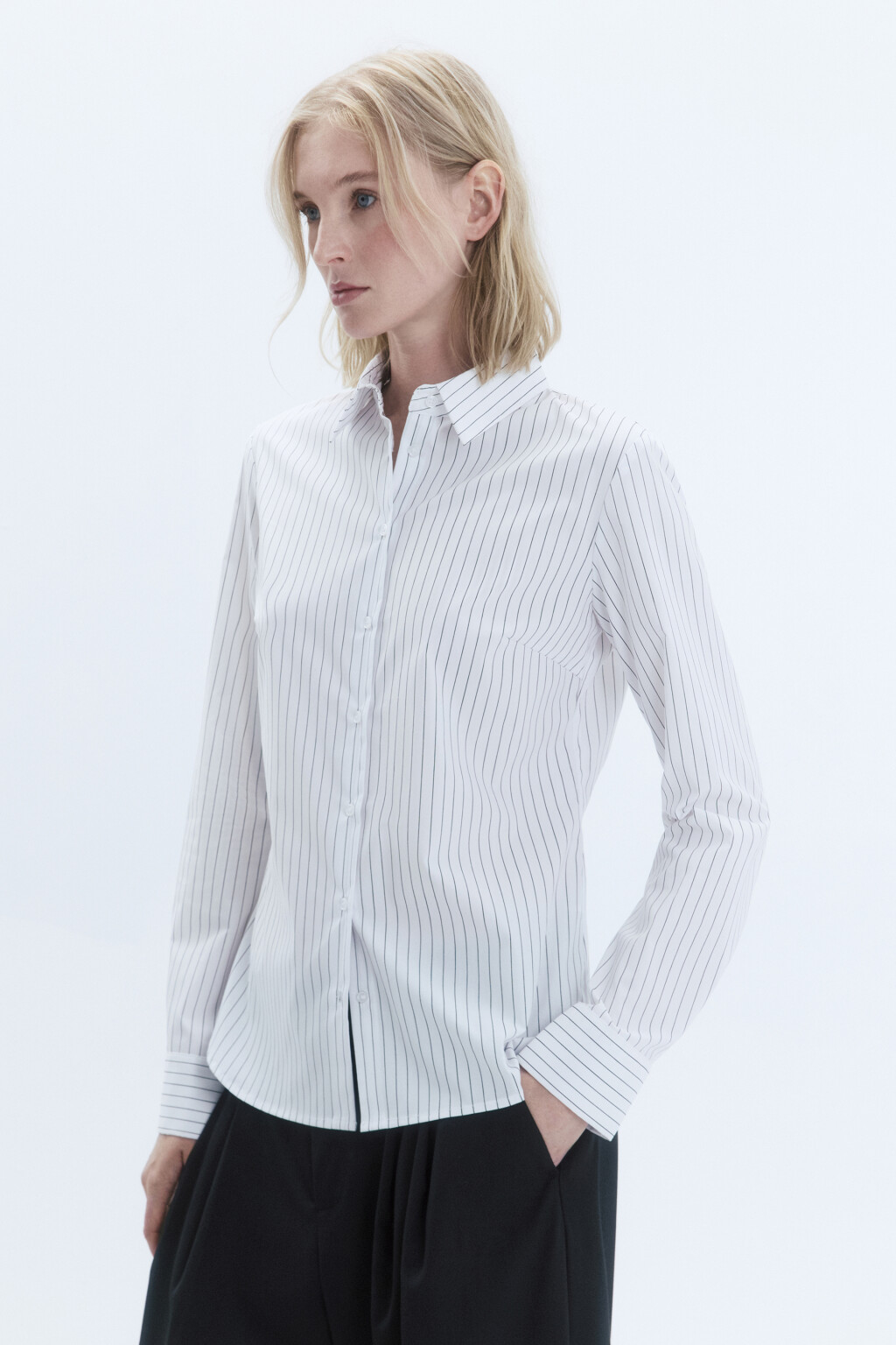 Рубашка Cambridge полуприталенная в полоску - цвет белый - 3