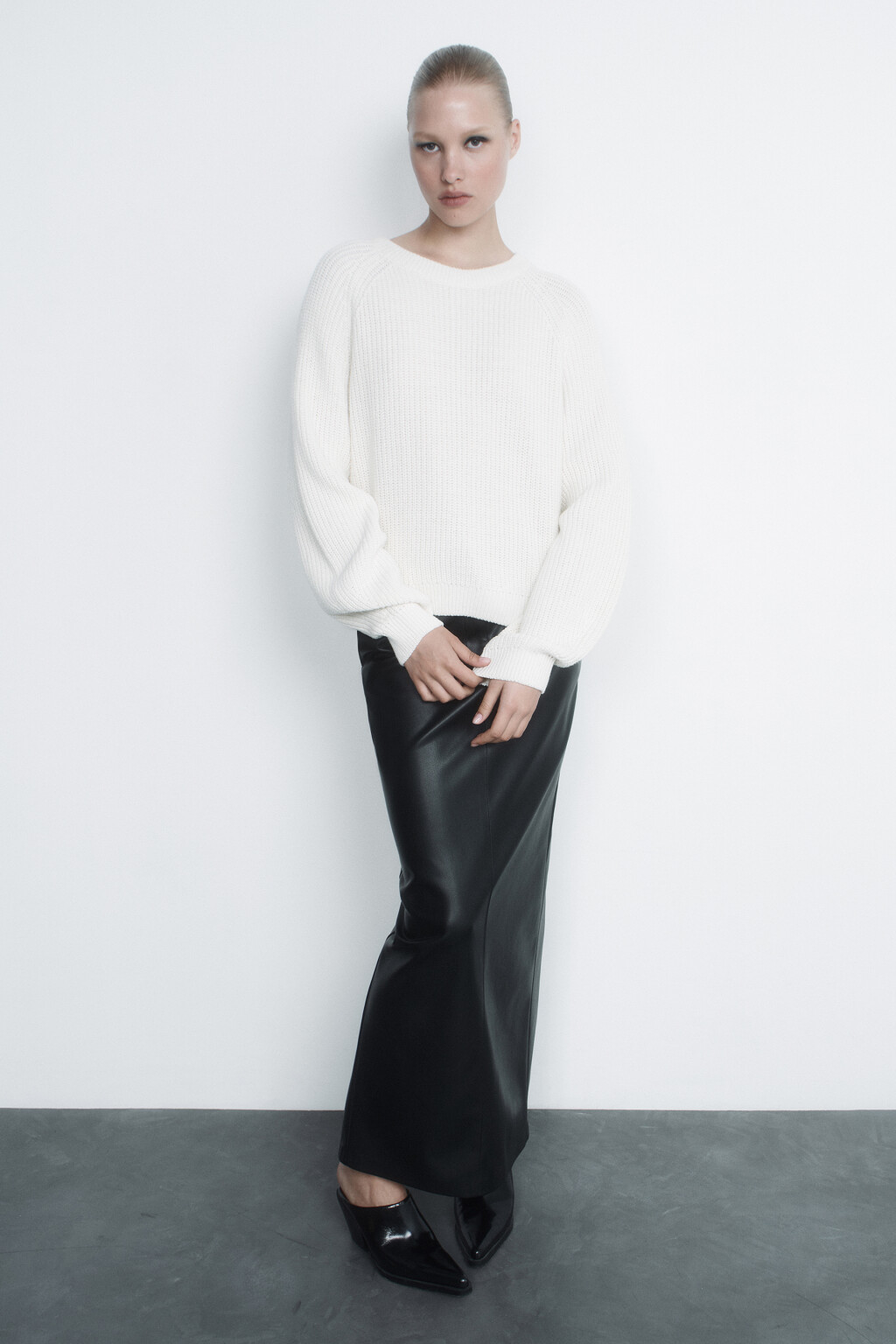 Джемпер свободный вязаный в рубчик с рукавами реглан - цвет бежевый - 10