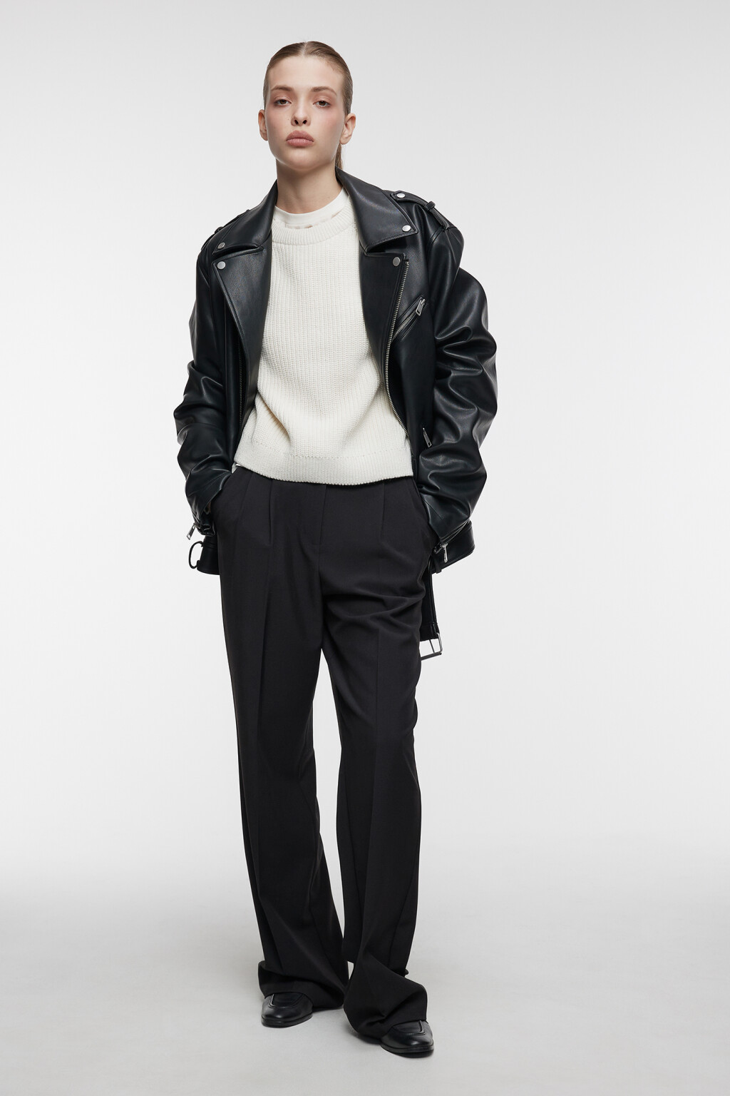 Джемпер свободный вязаный в рубчик с рукавами реглан - цвет бежевый - 4