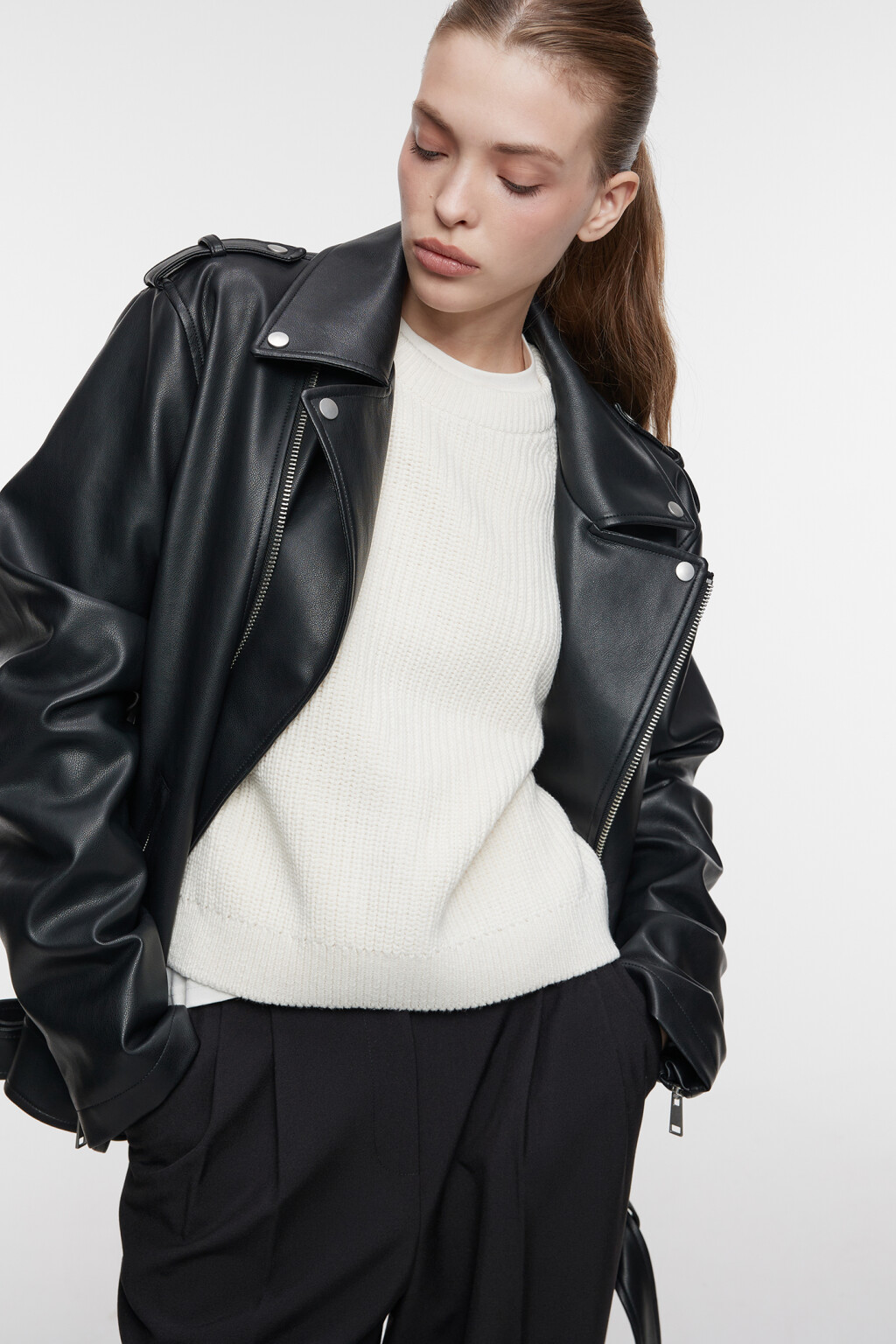 Джемпер свободный вязаный в рубчик с рукавами реглан - цвет бежевый - 8