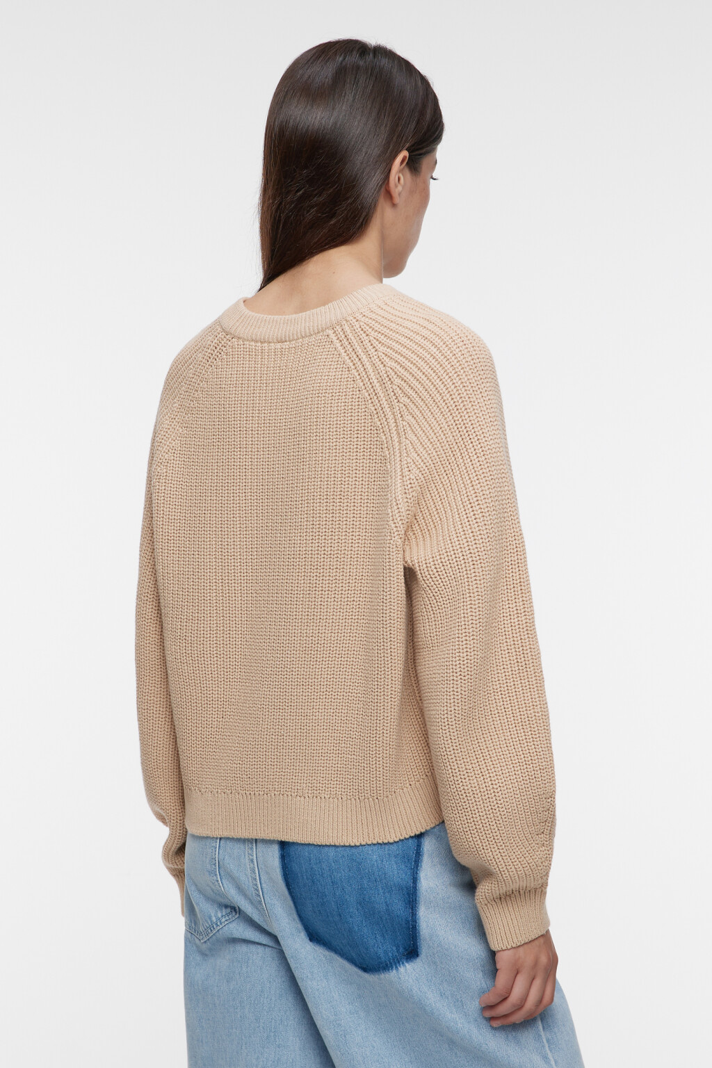 Джемпер свободный вязаный в рубчик с рукавами реглан - цвет бежевый - 4