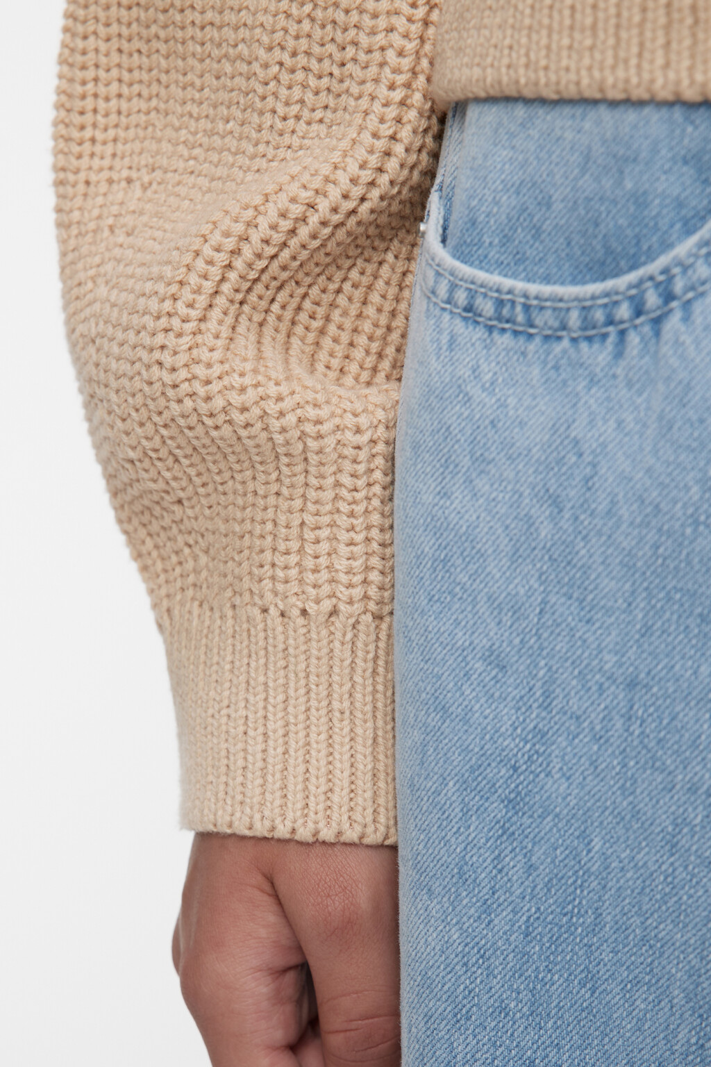 Джемпер свободный вязаный в рубчик с рукавами реглан - цвет бежевый - 6
