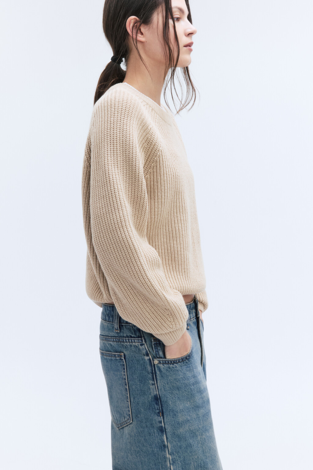 Джемпер вязаный в рубчик с рукавами-реглан - цвет бежевый - 2
