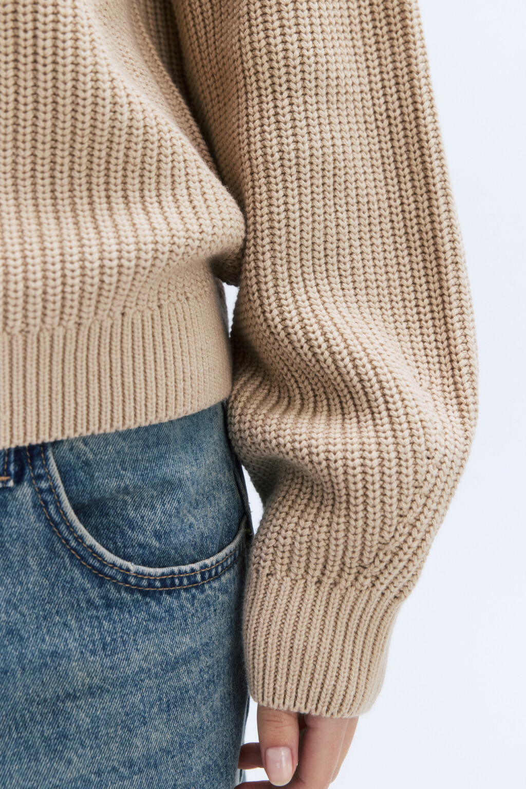 Джемпер вязаный в рубчик с рукавами-реглан - цвет бежевый - 8