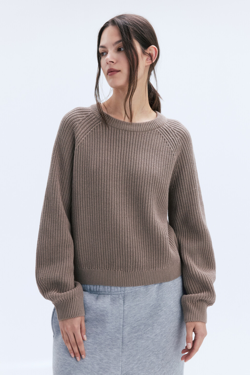 Джемпер вязаный в рубчик с рукавами-реглан - цвет бежевый - 3
