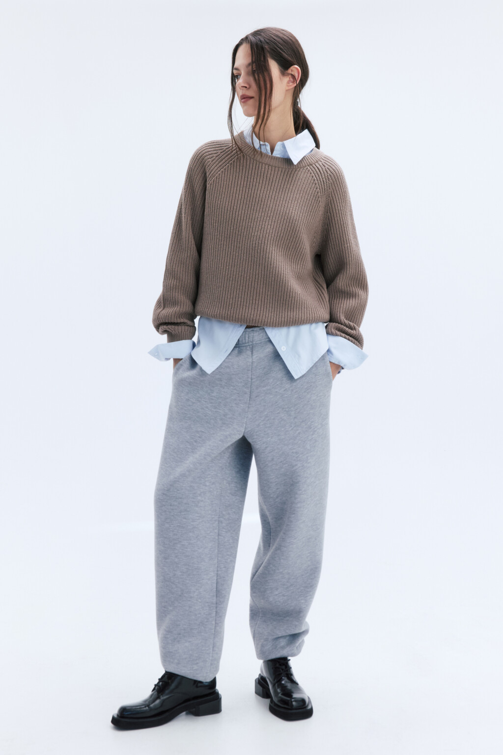 Джемпер вязаный в рубчик с рукавами-реглан - цвет бежевый - 6