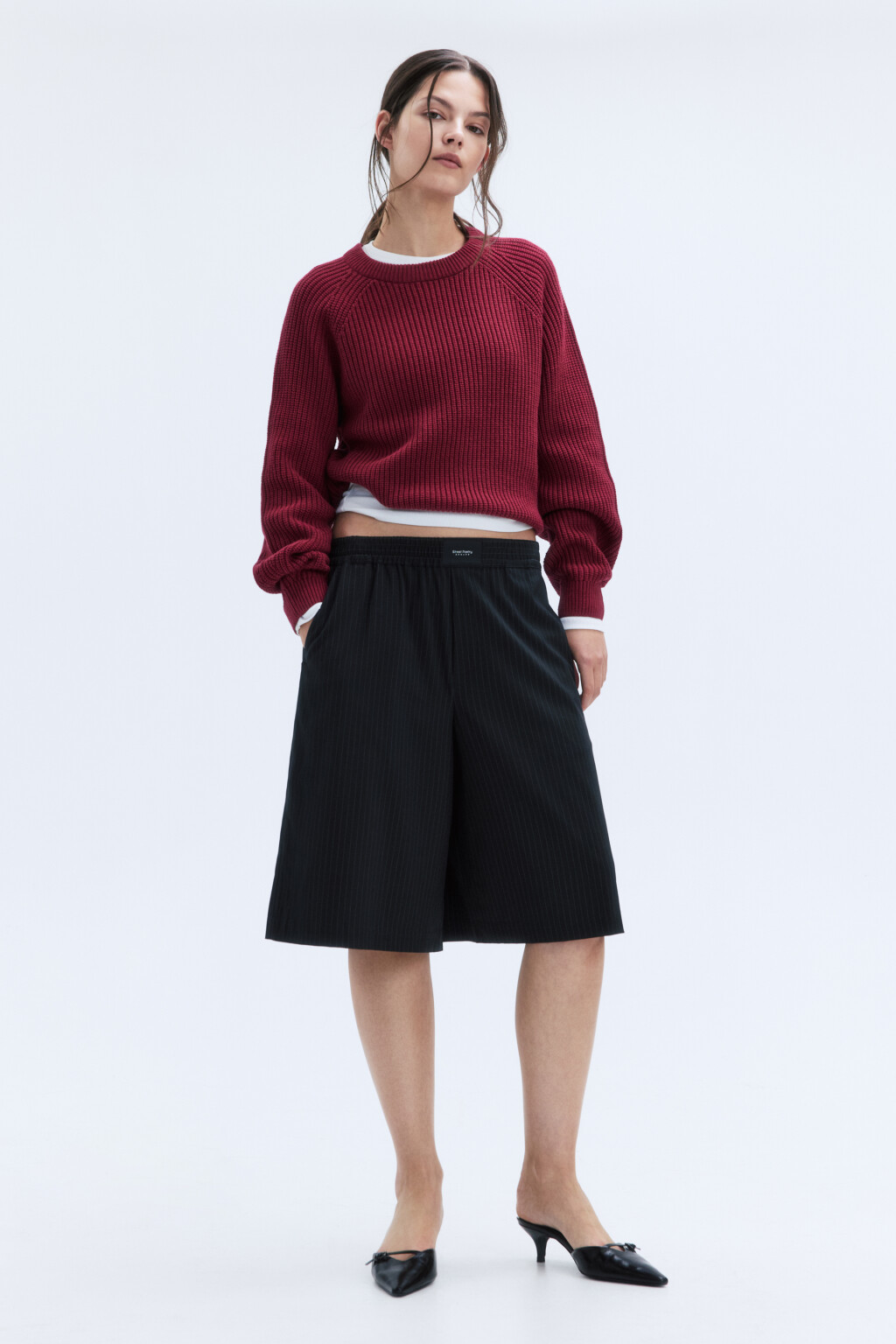 Джемпер вязаный в рубчик с рукавами-реглан - цвет бордовый - 5