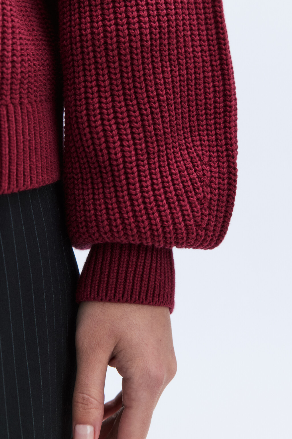 Джемпер вязаный в рубчик с рукавами-реглан - цвет бордовый - 7