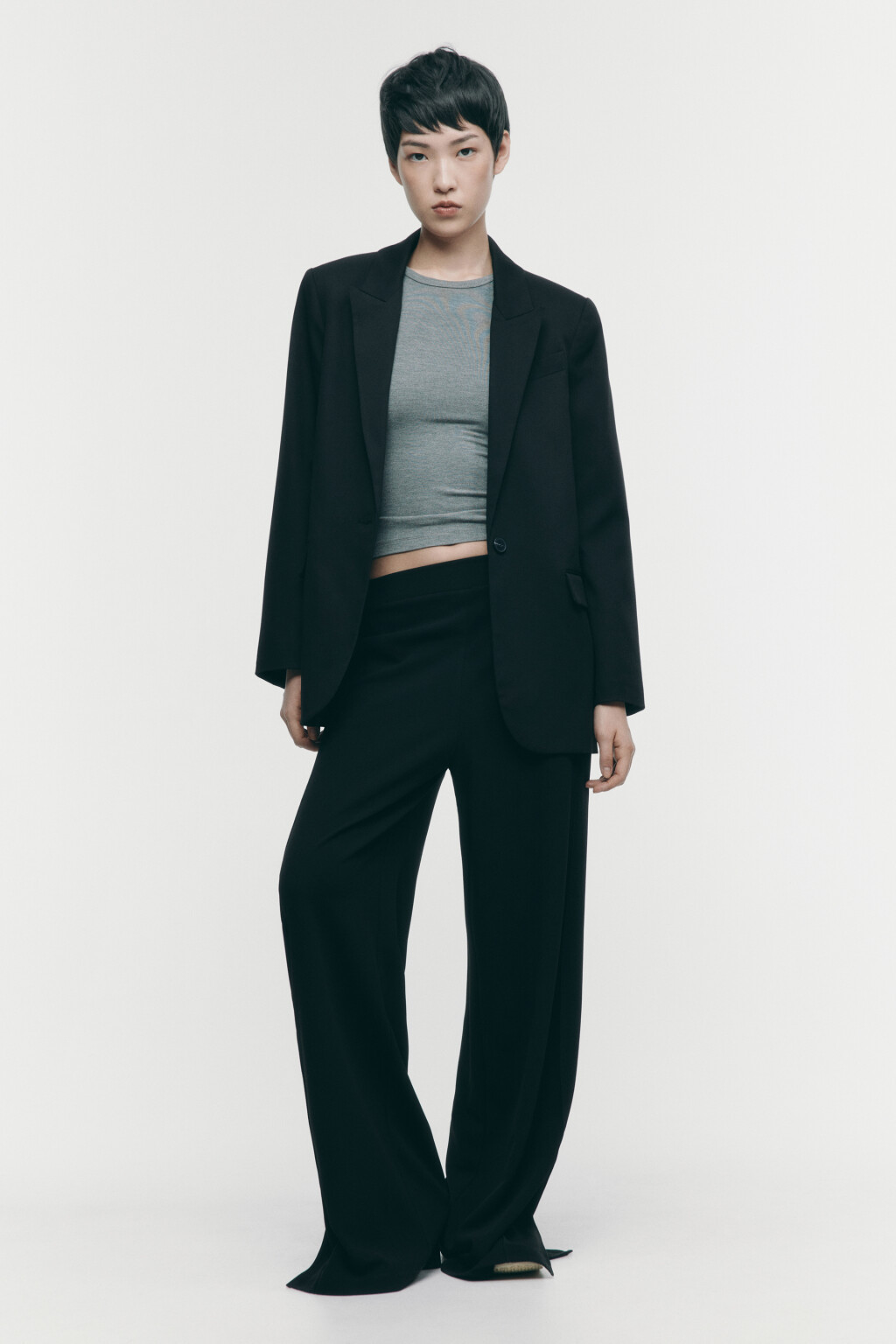 Брюки костюмные с поясом-резинкой - цвет черный - 1