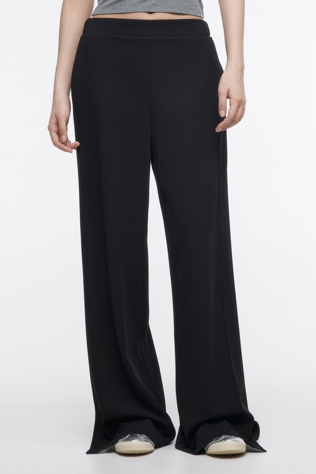 Брюки костюмные с поясом-резинкой - цвет черный - 2