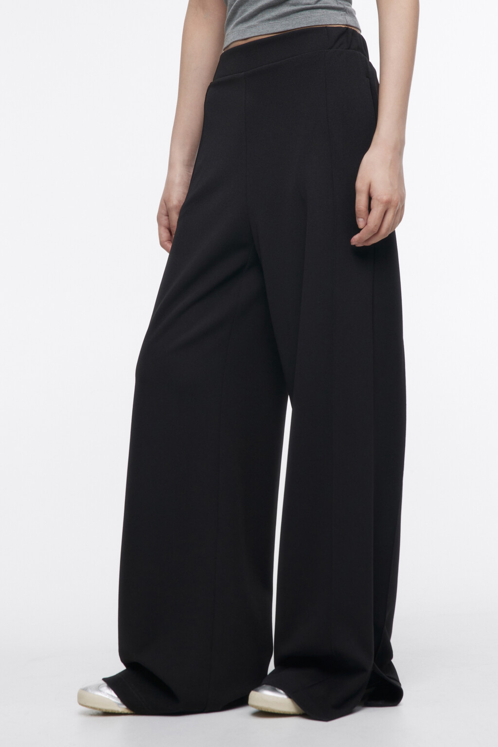 Брюки костюмные с поясом-резинкой - цвет черный - 3