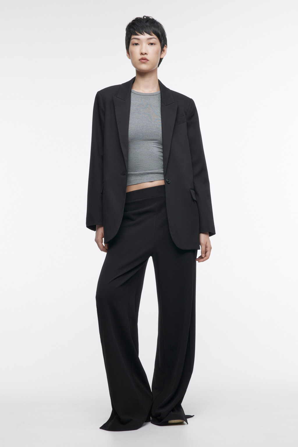 Брюки костюмные с поясом-резинкой - цвет черный - 5