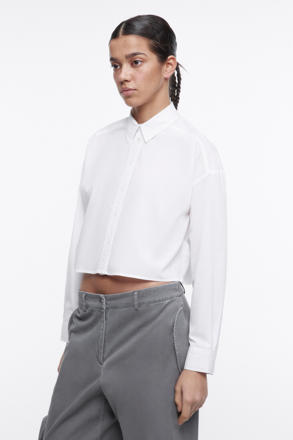 Блузка-рубашка CropShirt укороченная - цвет белый - 3