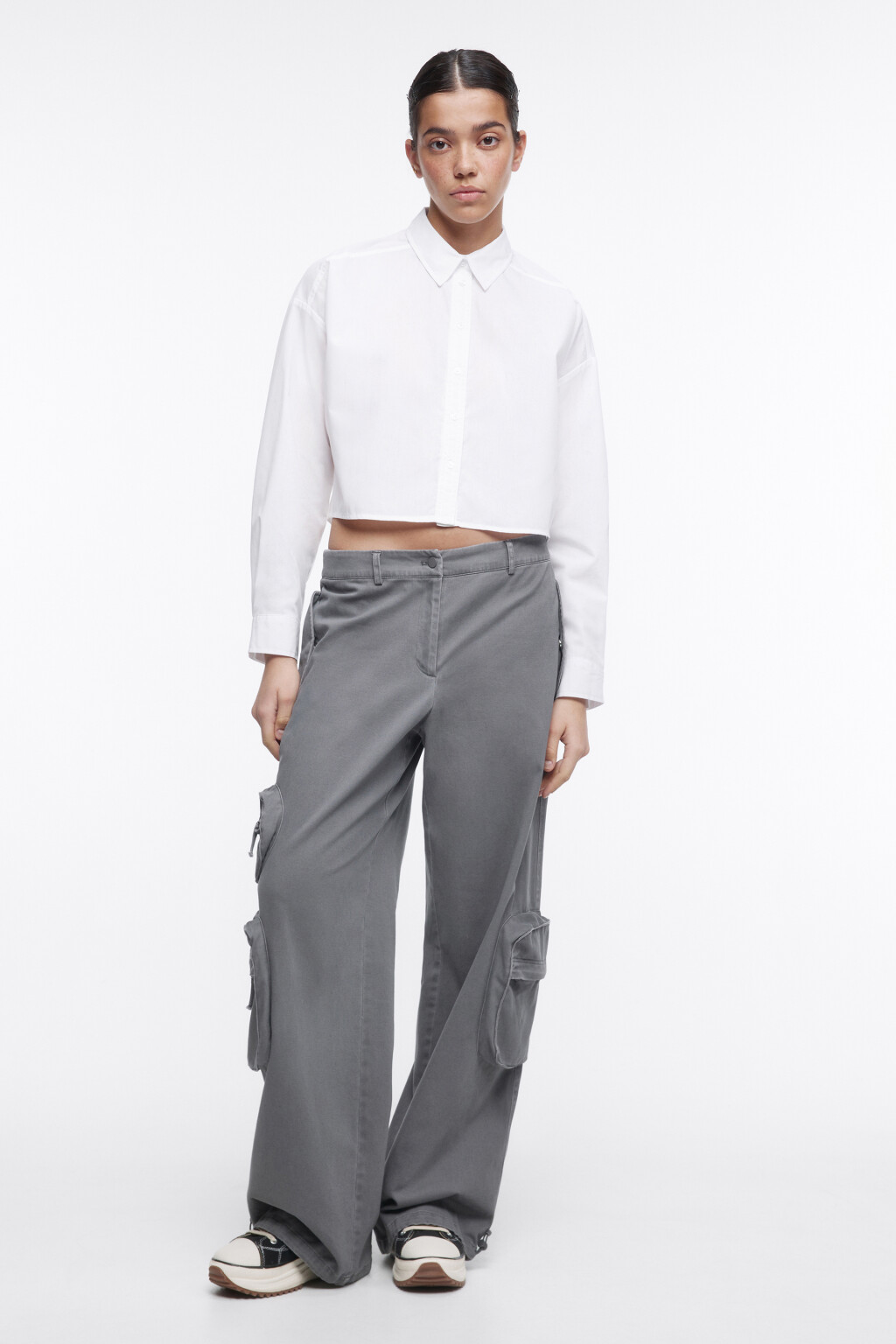 Блузка-рубашка CropShirt укороченная - цвет белый - 5