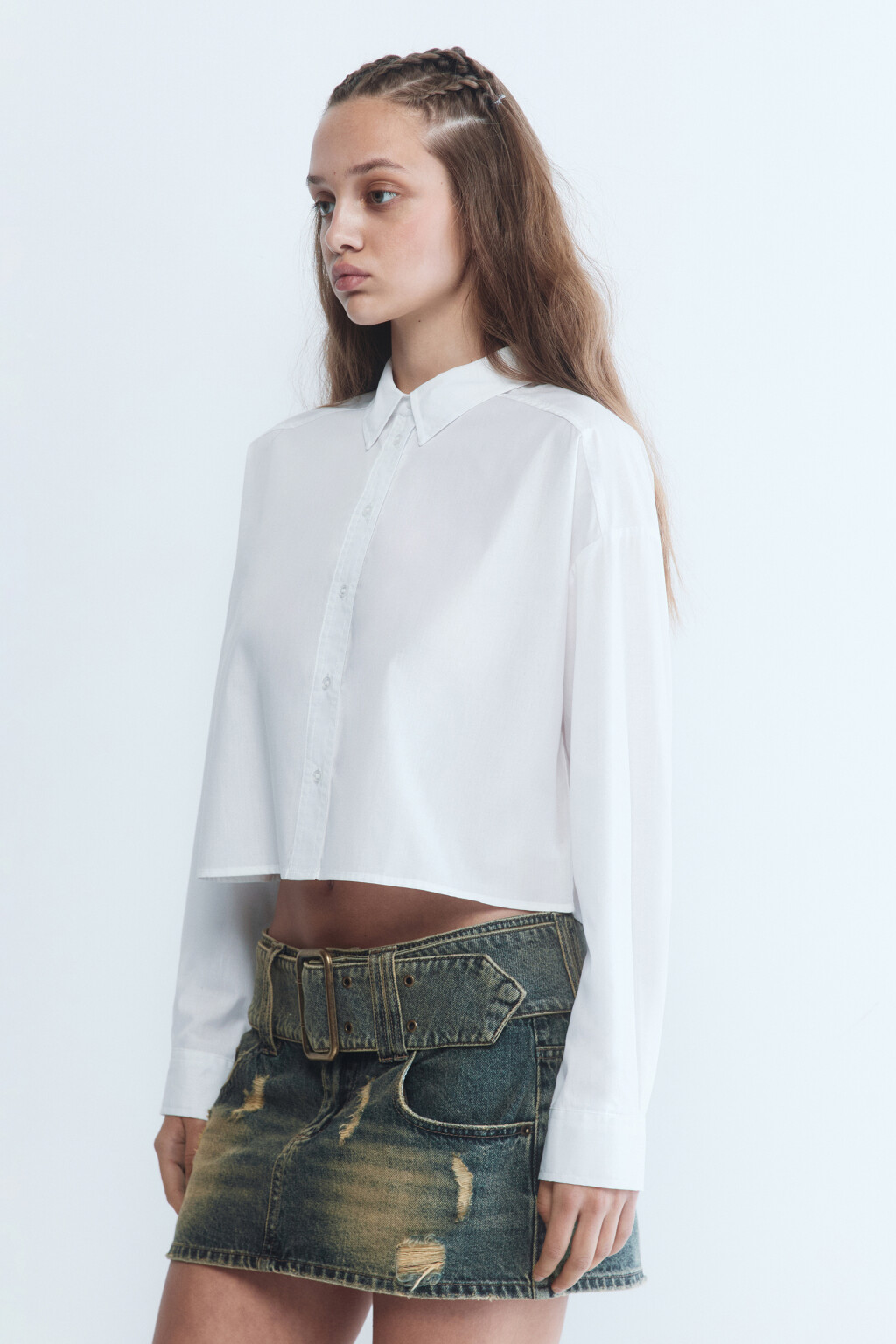 Блузка-рубашка CropShirt укороченная - цвет белый - 3