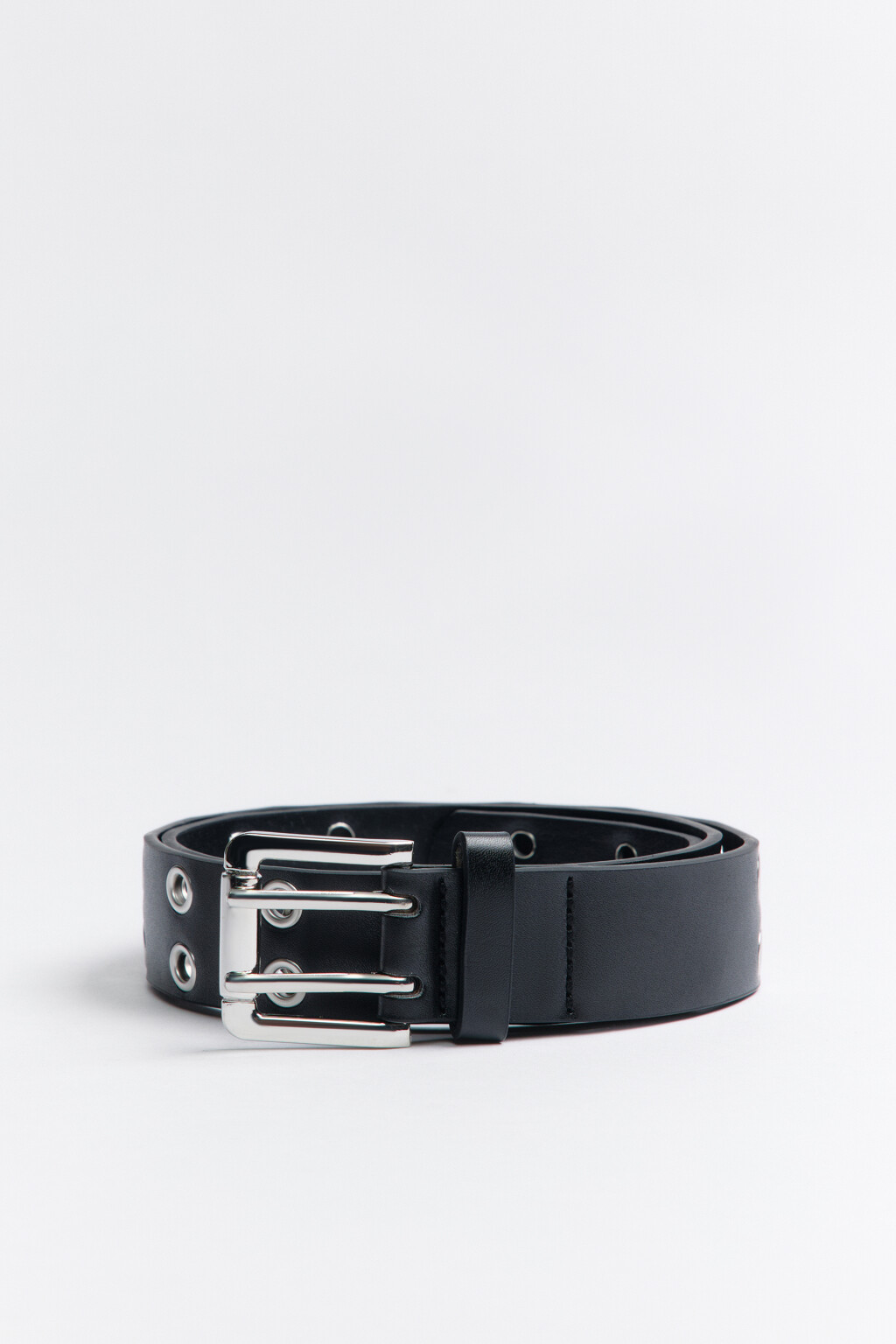 Ремень брючный с металлическими люверсами - цвет черный - 2