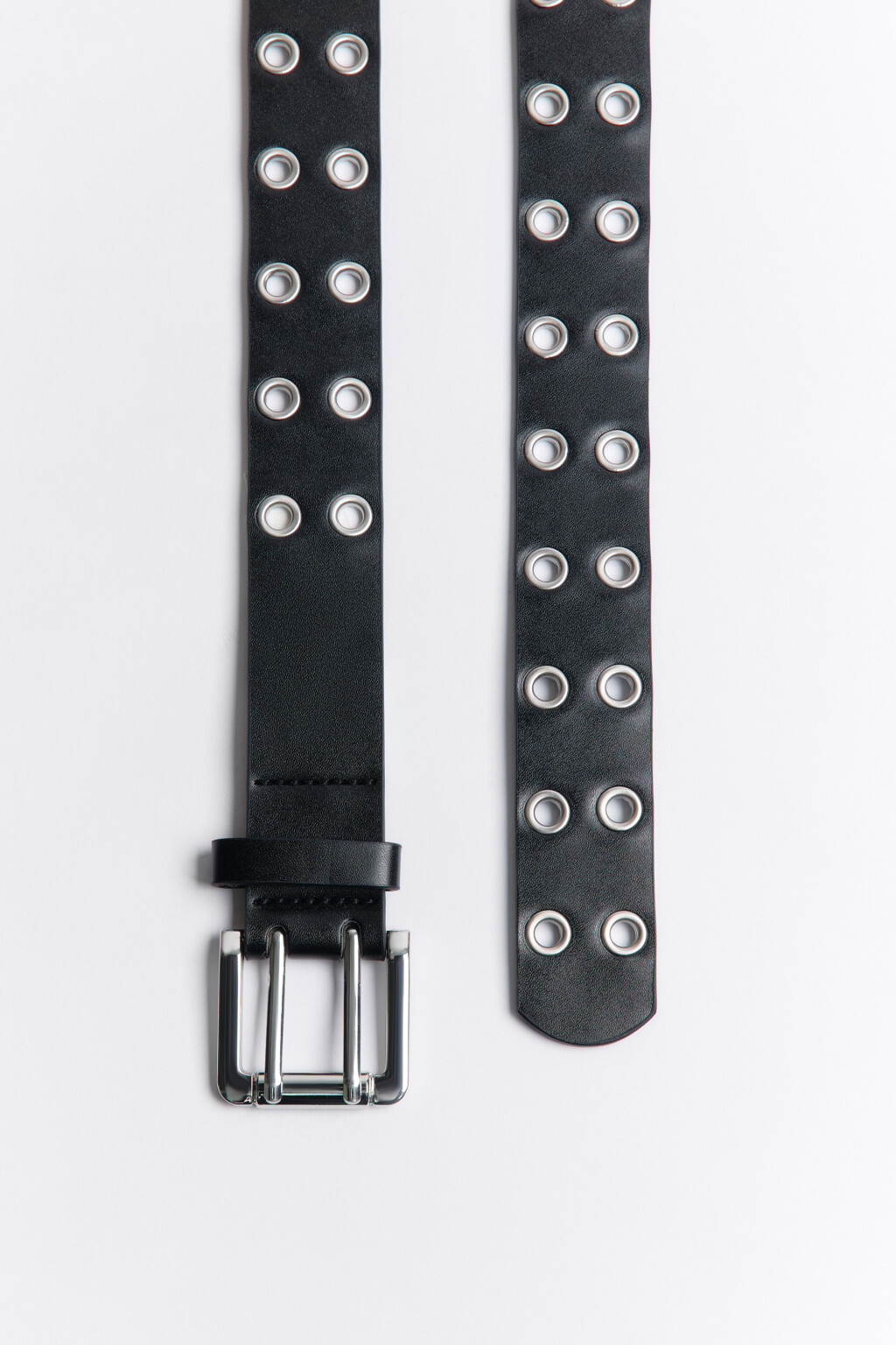 Ремень брючный с металлическими люверсами - цвет черный - 1