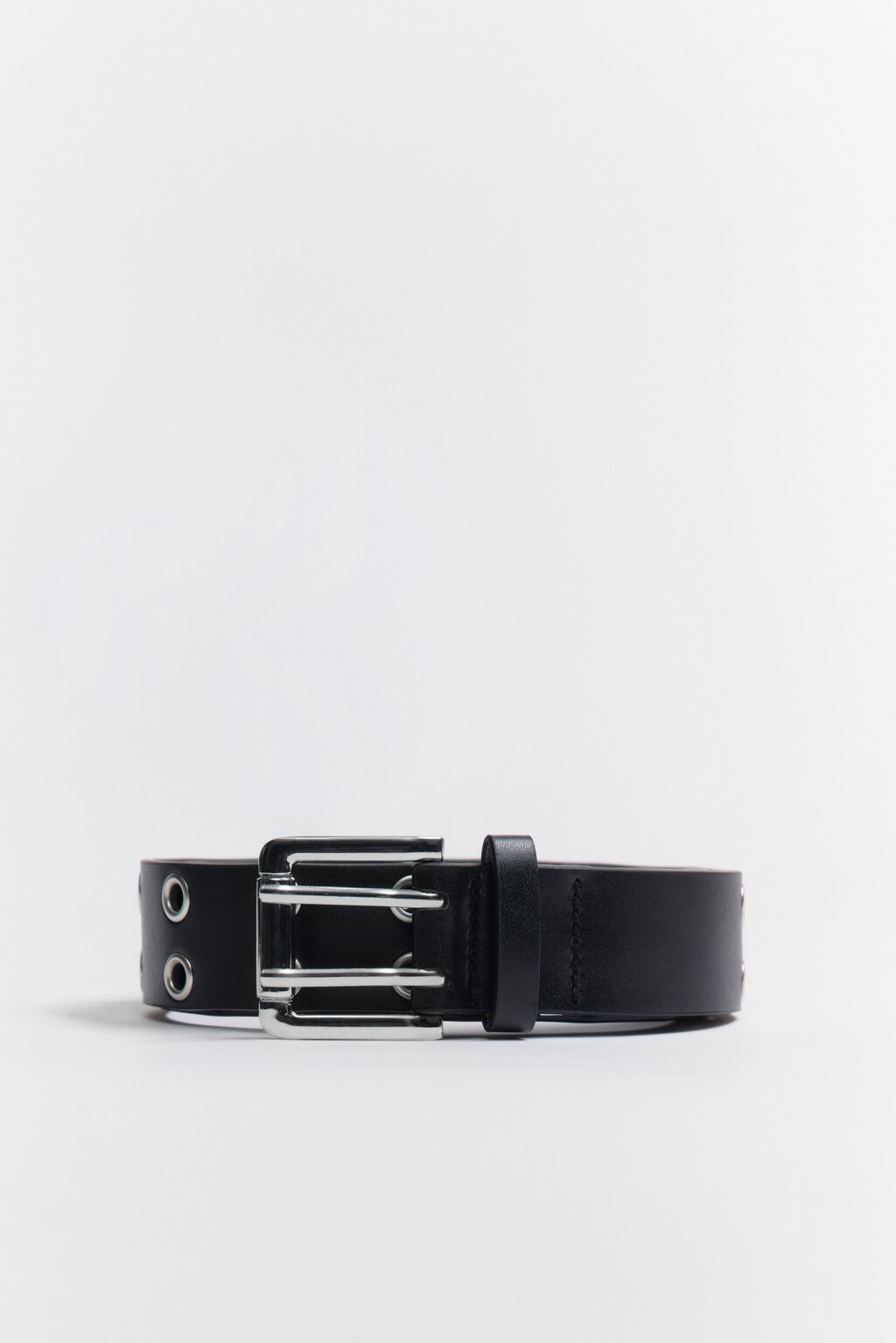 Ремень брючный с металлическими люверсами - цвет черный - 1