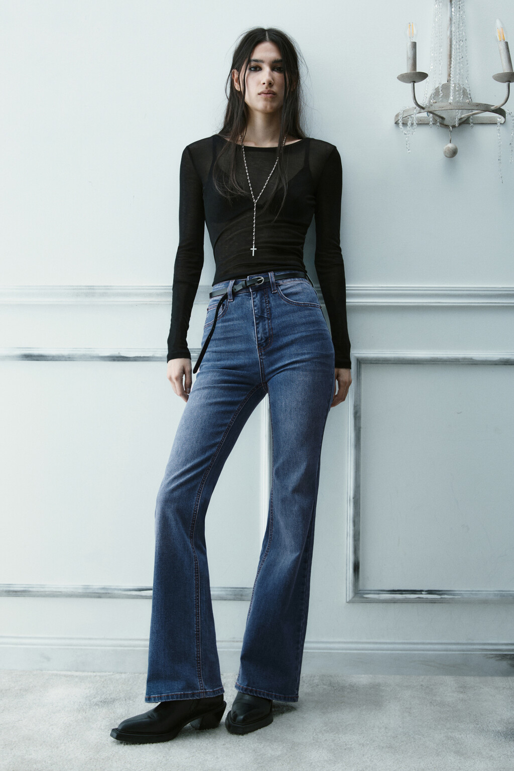 Джинсы клеш с высокой посадкой - цвет голубой - 3