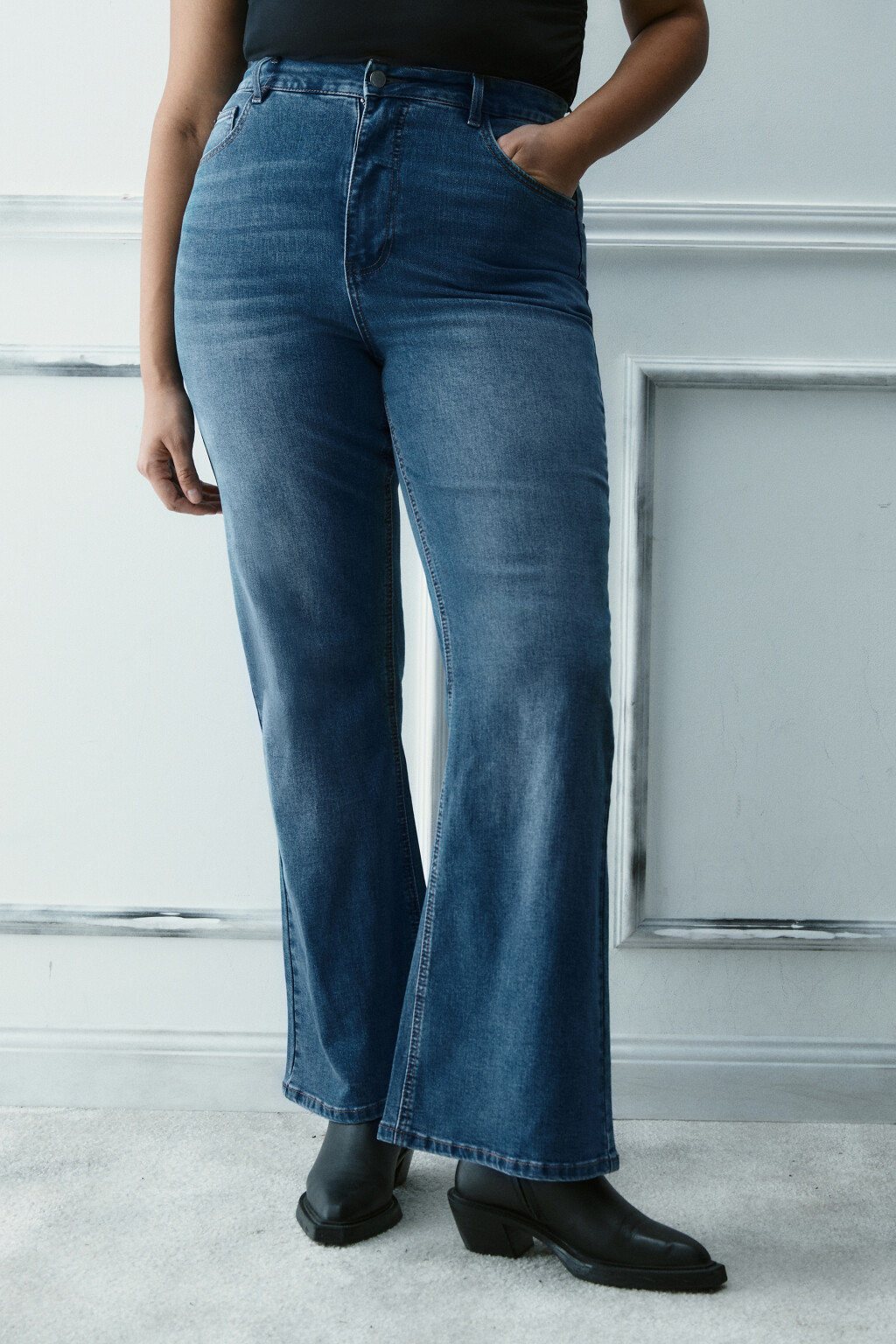 Джинсы клеш с высокой посадкой - цвет голубой - 2