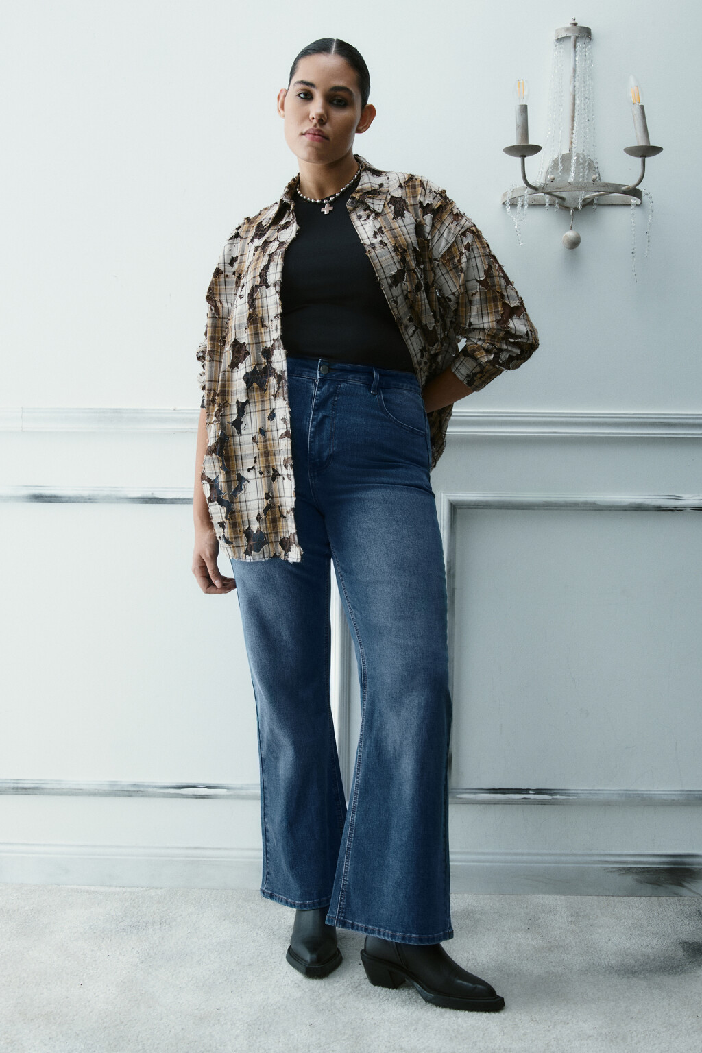 Джинсы клеш с высокой посадкой - цвет голубой - 4