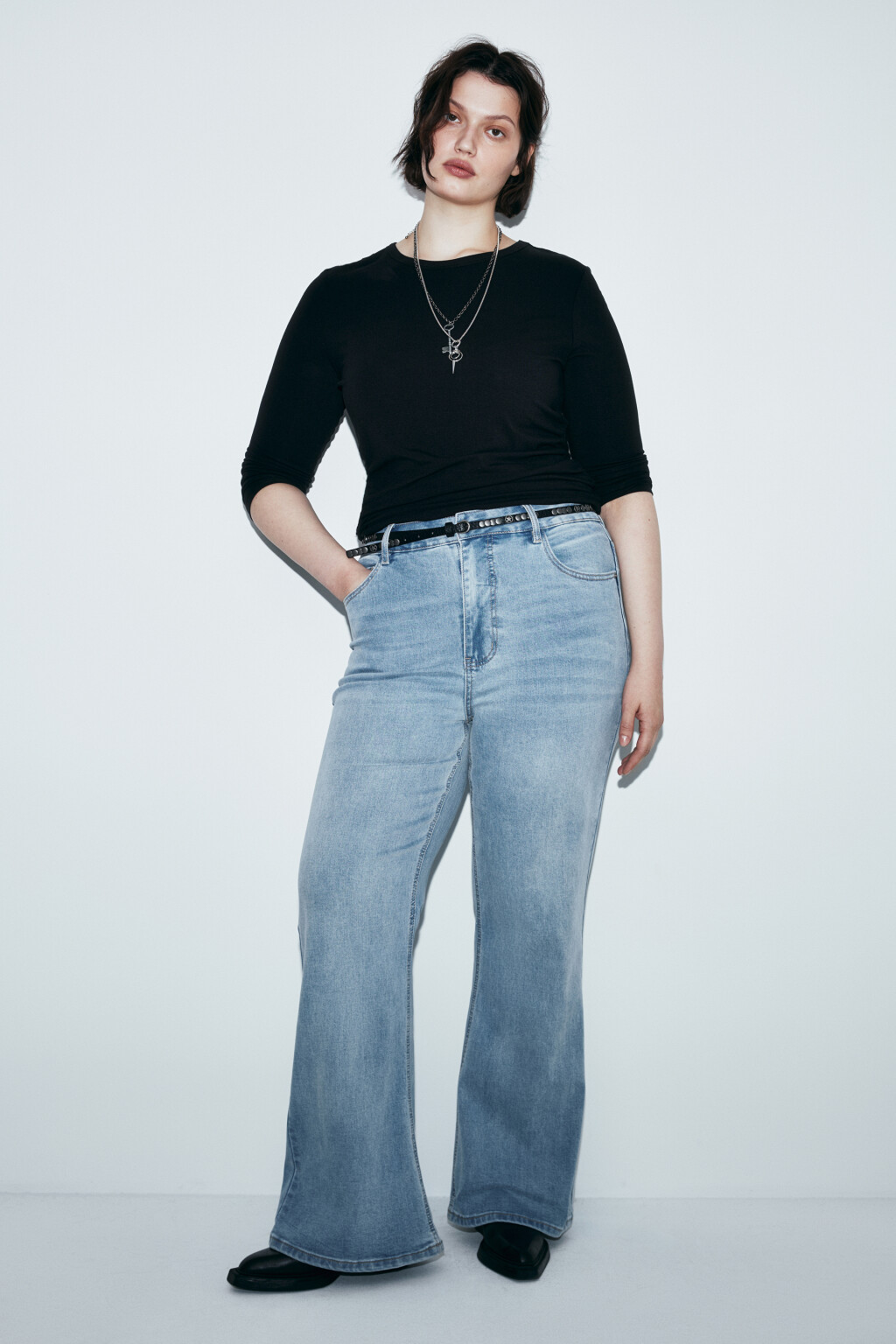 Джинсы клеш с высокой посадкой - цвет голубой - 5