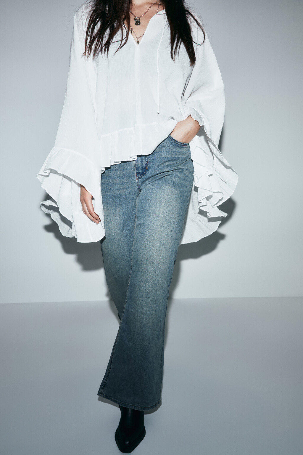 Джинсы клеш с высокой посадкой - цвет синий - 1