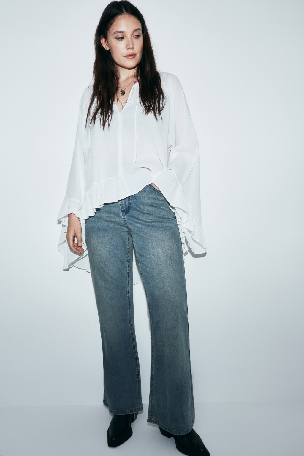 Джинсы клеш с высокой посадкой - цвет синий - 2