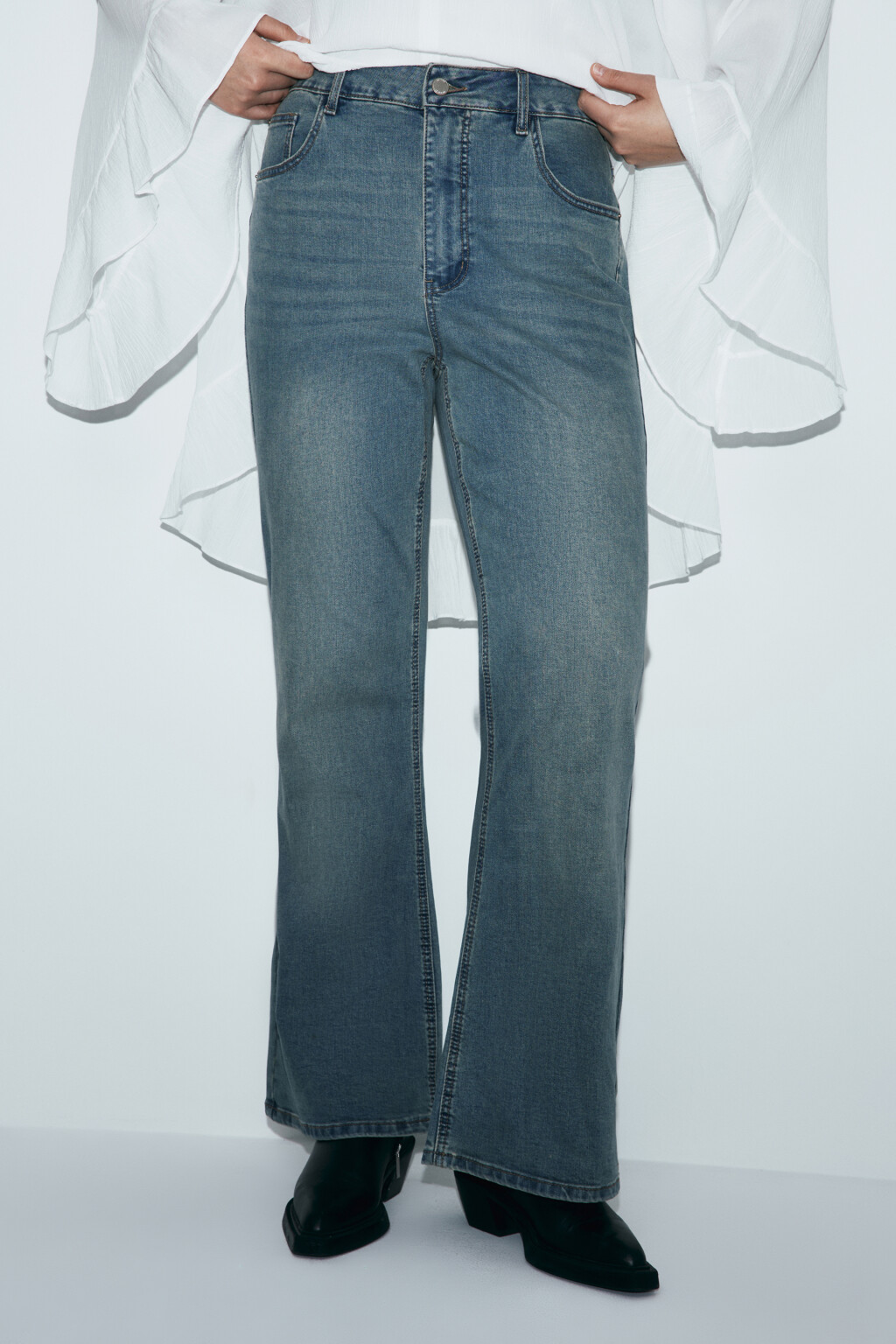 Джинсы клеш с высокой посадкой - цвет синий - 3