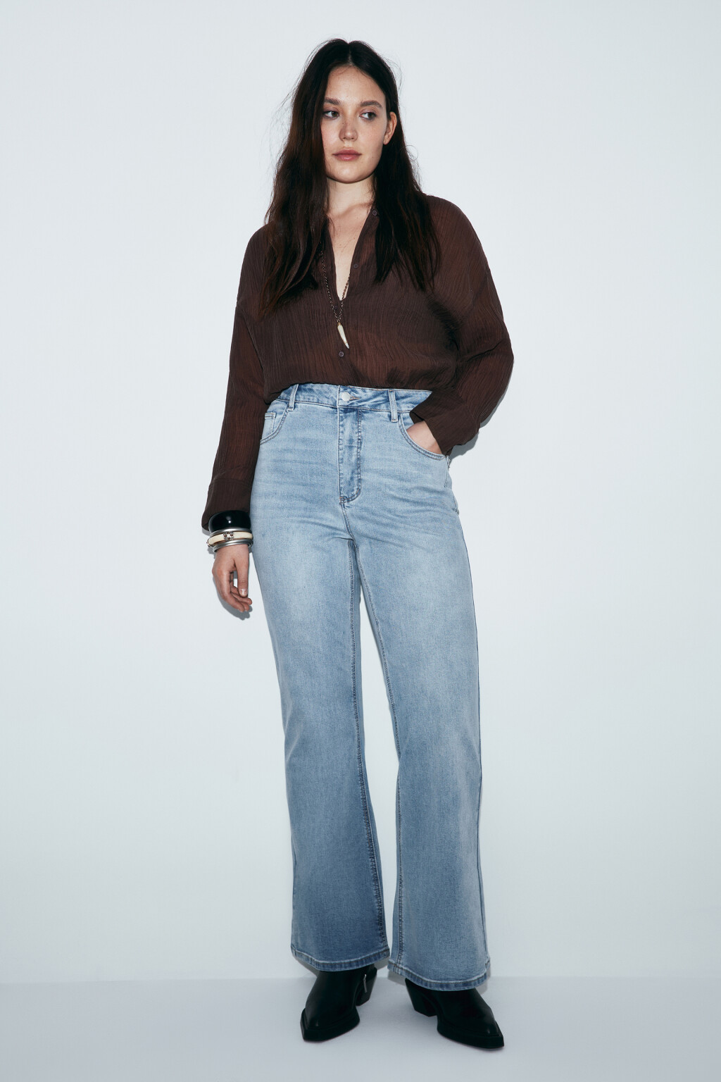 Джинсы клеш с высокой посадкой - цвет голубой - 5