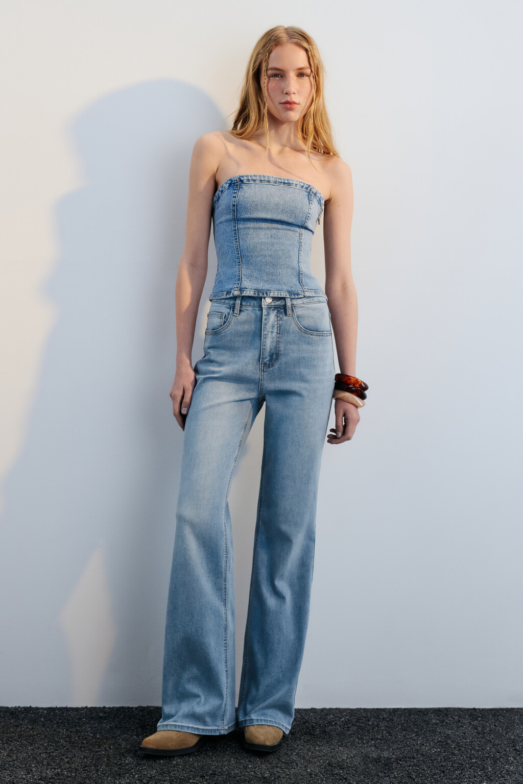 Джинсы клеш с высокой посадкой - цвет голубой - 3