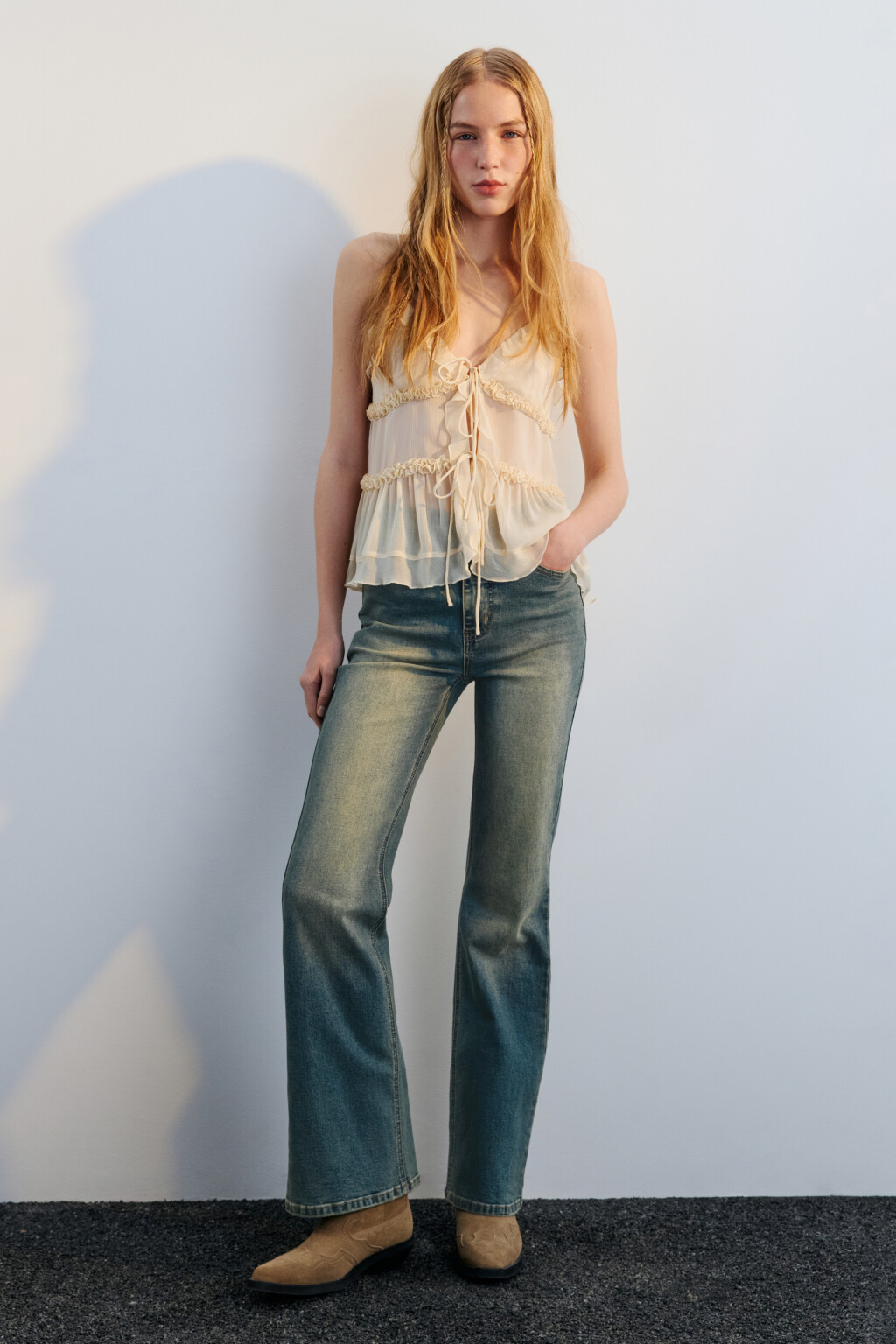 Джинсы клеш с высокой посадкой - цвет синий - 3