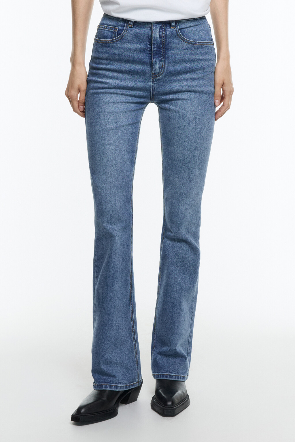 Джинсы flare расклешенные с высокой посадкой - цвет голубой - 3