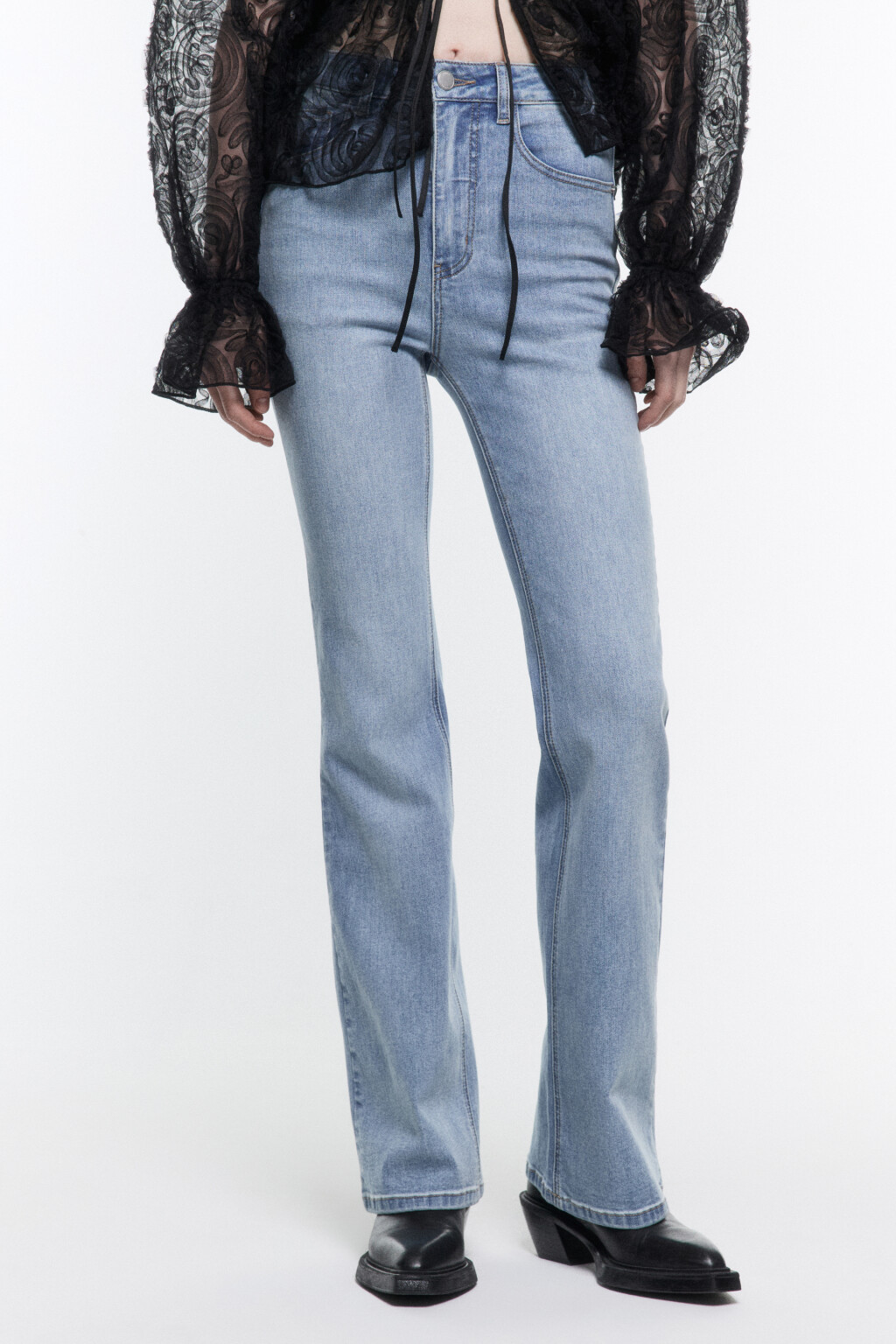 Джинсы flare расклешенные с высокой посадкой - цвет голубой - 3