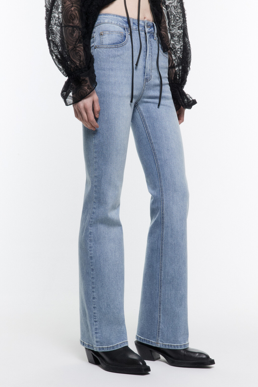 Джинсы flare расклешенные с высокой посадкой - цвет голубой - 4