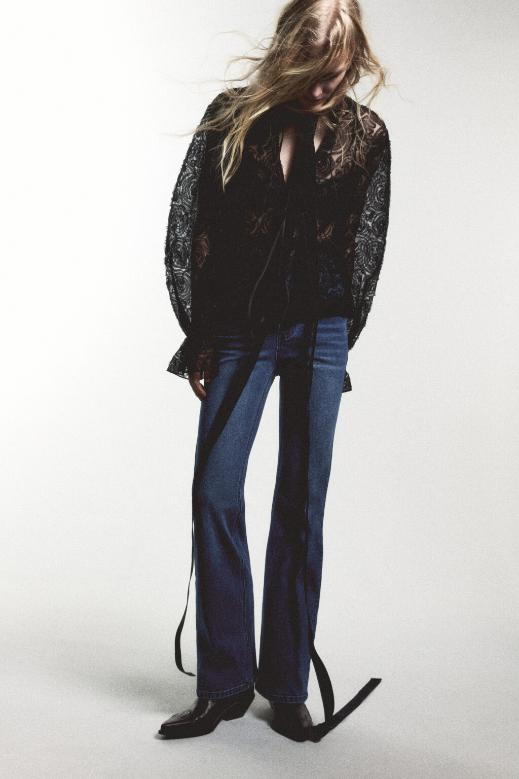 Джинсы flare расклешенные с высокой посадкой - цвет голубой - 1