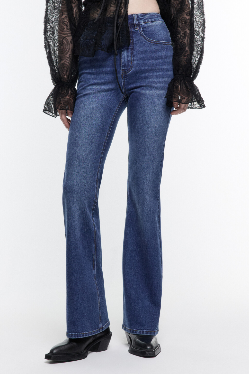 Джинсы flare расклешенные с высокой посадкой - цвет голубой - 3